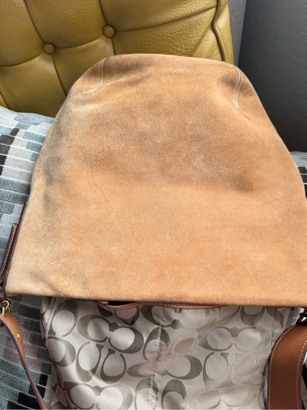 Coach Legacy Suede Bucket Bag 9187 Medium Size Rare Vintage Light Tan Purse COA - Picture 14 of 15
